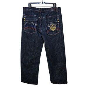 VTG Y2K Red Ape Baggy Wide Leg Jeans 40x33 Dark Denim Embroidered Skater (39x31)